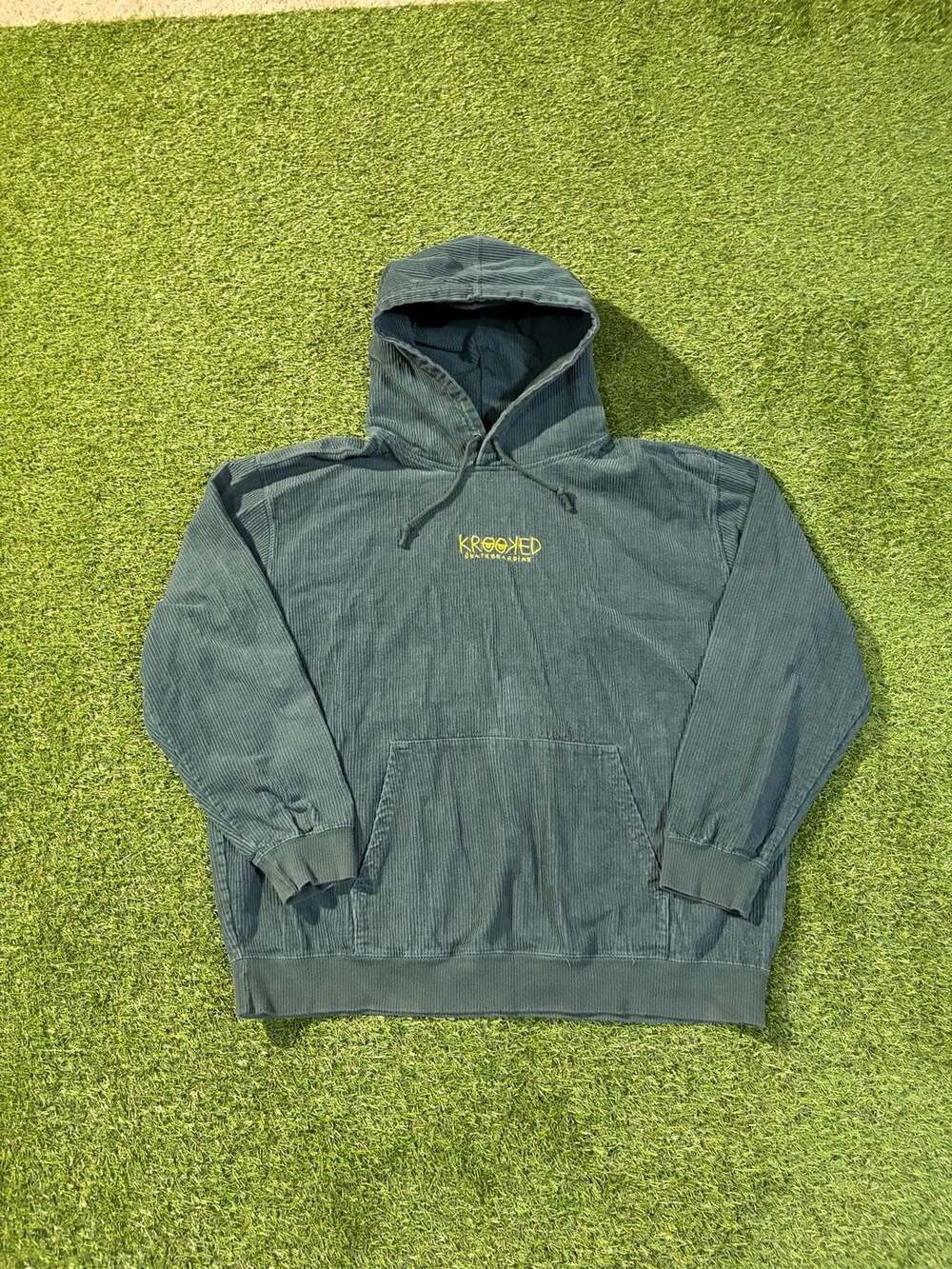 Krooked Skateboarding Embroidered Logo Corduroy Hoodie - Dark Green